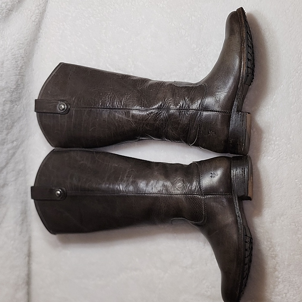 Frye  Melissa Tall Western  Riding Lug Boots Gray Leather Sz 6.5 - Picture 7 of 16